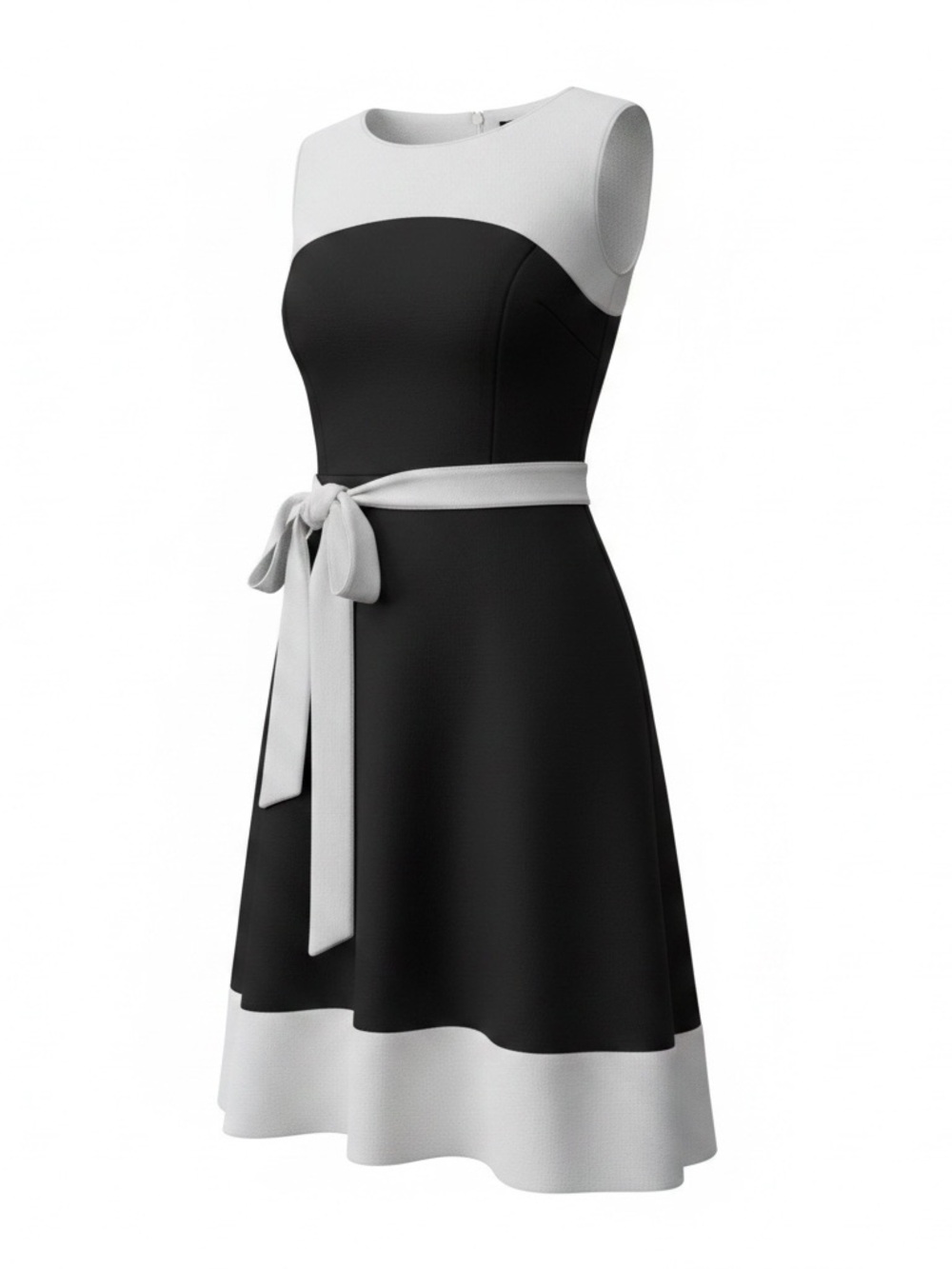 Tommy Hilfiger Black and White Fit-and-Flare Dress with Tie Waist
